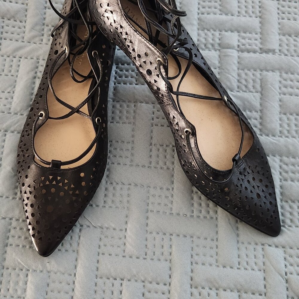 Ivanka black leather ankle tie flats NWT size 9 - Picture 11 of 11
